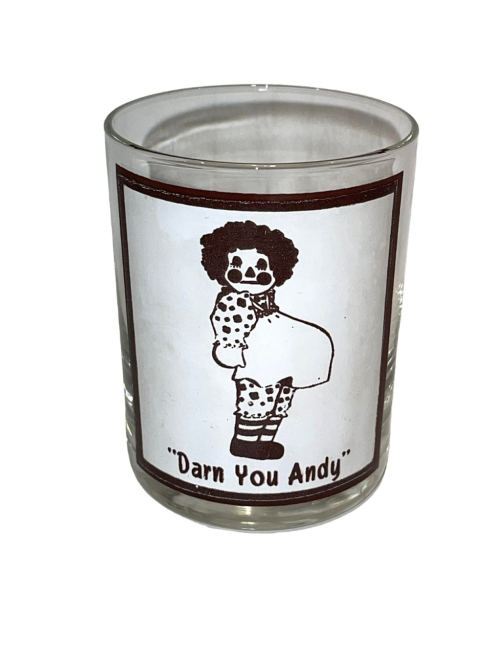 Knocked Up Raggedy Ann Doll Drinking Glass DARN YOU ANDY Risque RARE Vintage 70s